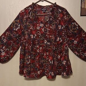 Maurices Burgundy Floral Blouse